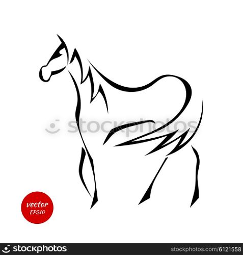 Silhouettes of horse with beautiful mane isolated on white background. Vector illustration.