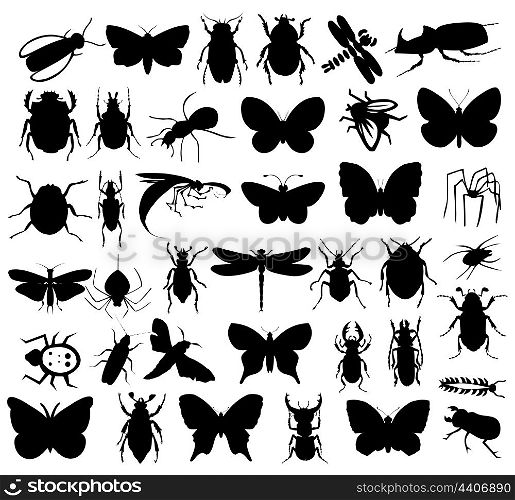 Silhouettes of insects. Silhouettes of insects of black colour. A vector illustration