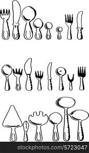 silhouettes of kitchen accessories, various types of knives - vector