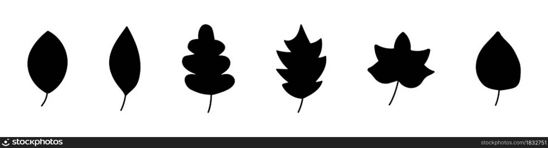 Silhouettes of leaves of different trees. Vector illustration