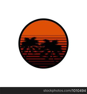silhouettes of palm trees at sunset in flat style. silhouettes of palm trees at sunset in flat