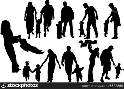 Silhouettes of parents with baby, vector