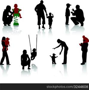 Silhouettes of parents with children