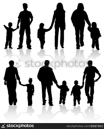 Silhouettes of parents with children