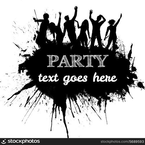 Silhouettes of party people crowd on a grunge background
