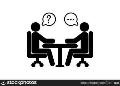 Silhouettes of people, businessmen, office workers sitting at the table, flat modern icons.
