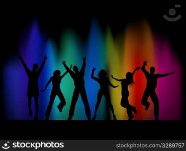 Silhouettes of people dancing on abstract background