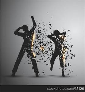 Silhouettes of people dancing with an explosion effect