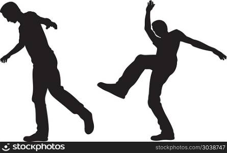 Silhouettes of people falling isolated on white