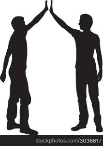Silhouettes of people in hi five position isolated on white
