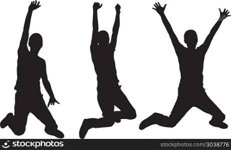 Silhouettes of people jumping isolated on white
