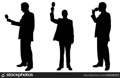 Silhouettes of people toasting isolated on white