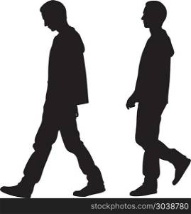 Silhouettes of people walking isolated on white