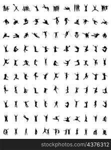 Silhouettes of people wich jumping and flying