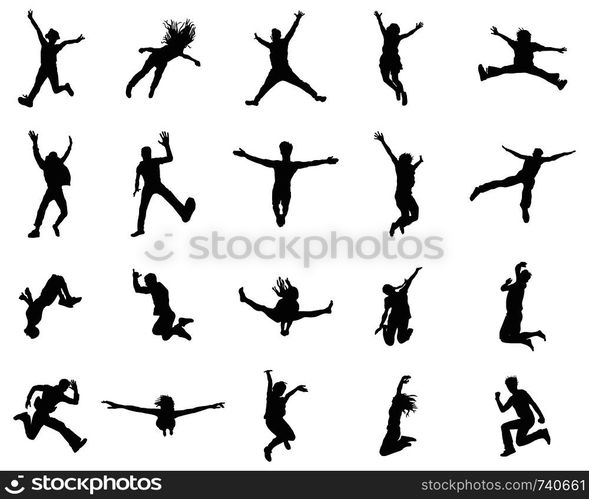 Silhouettes of people with jumping and flying, vector