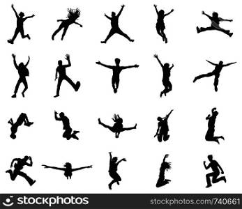 Silhouettes of people with jumping and flying, vector
