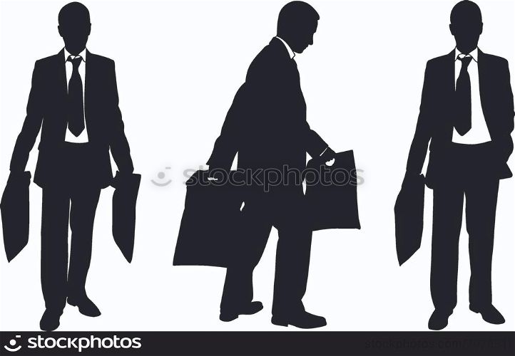 Silhouettes of people with shopping bags isolated on white