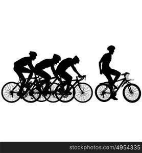 Silhouettes of racers on a bicycle, fight at the finish line. Silhouettes of racers on a bicycle, fight at the finish line.