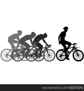 Silhouettes of racers on a bicycle, fight at the finish line. Silhouettes of racers on a bicycle, fight at the finish line.