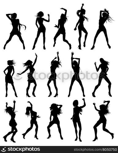 Silhouettes of sexy beautiful women dancing