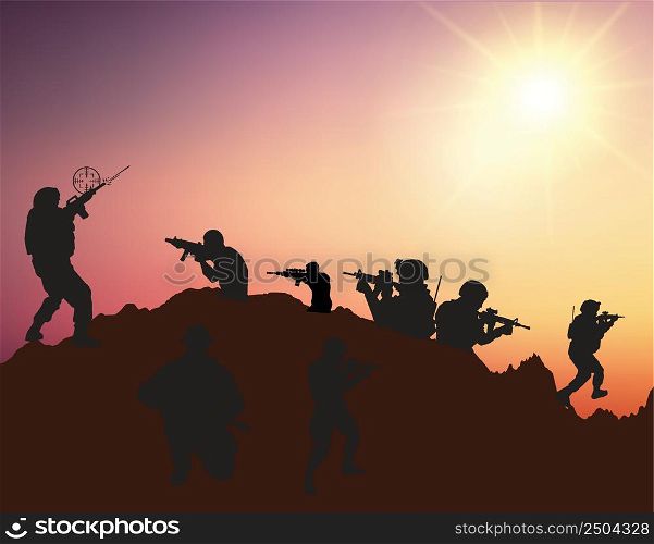silhouettes of soldier's shooting positions