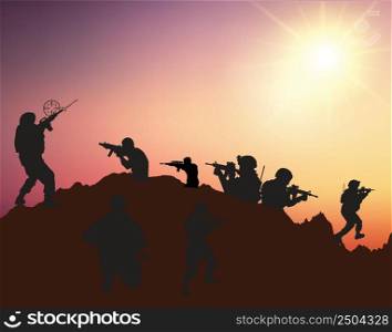 silhouettes of soldier's shooting positions