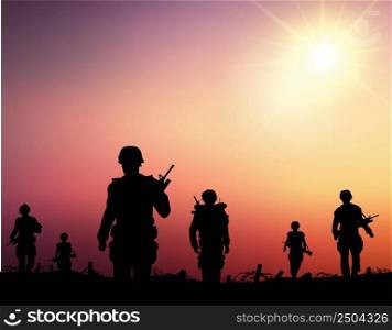 silhouettes of soldiers walking on the battlefield
