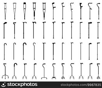 Silhouettes of sticks and crutches on a white background