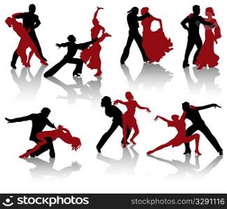 Silhouettes of the pairs dancing