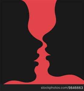 Silhouettes of two kissing women. Lesbian couple kissing. Vector illustration