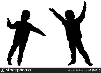 Silhouettes of two little boys dancers