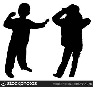 Silhouettes of two little boys who fun