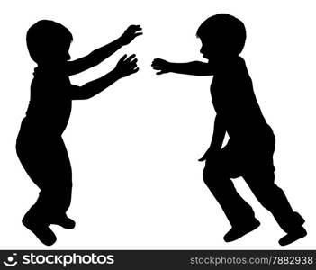 Silhouettes of two little boys who play