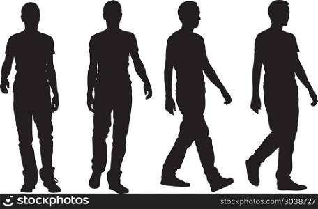 Silhouettes of walking people isolated on white