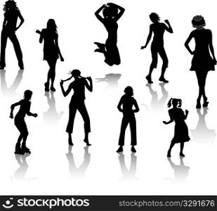 Silhouettes of young girls