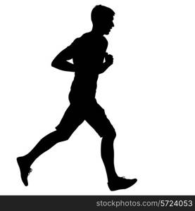 Silhouettes. Runners on sprint, men. vector illustration.