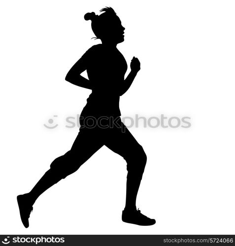 Silhouettes. Runners on sprint, women. vector illustration.