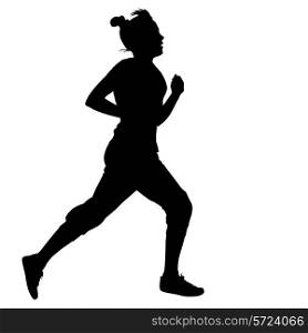 Silhouettes. Runners on sprint, women. vector illustration.