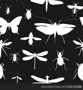 Silhouettes Set of Beetles, Dragonflies and Butterflies Seamless Pattern Background Vector Illustration EPS10. Silhouettes Set of Beetles, Dragonflies and Butterflies Seamless