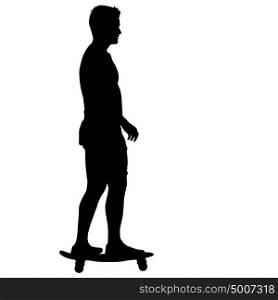 Silhouettes skateboarder performs jumping on a white background. Silhouettes skateboarder performs jumping on a white background.