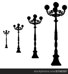 silhouettes vintage streetlamp. Vector illustrations.