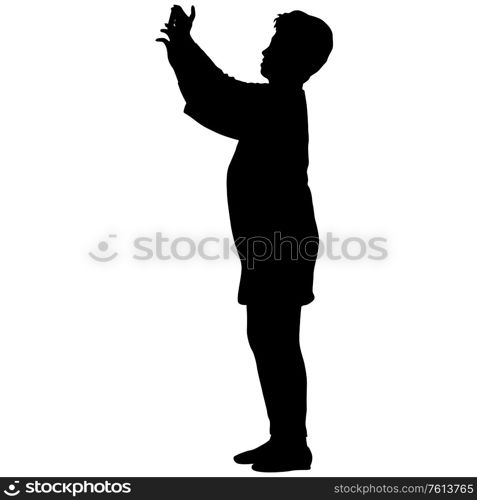 Silhouettes woman taking selfie with smartphone on white background.. Silhouettes woman taking selfie with smartphone on white background