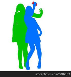 Silhouettes woman taking selfie with smartphone on white background. Vector illustration. Silhouettes woman taking selfie with smartphone on white background. Vector illustration.