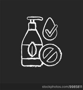 Silicone free chalk white icon on black background. Natural cosmetics. Creation of cosmetics without harmful chemical additives. Professional care. Isolated vector chalkboard illustration. Silicone free chalk white icon on black background