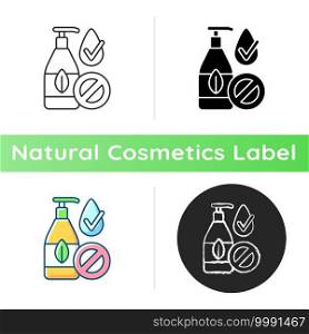 Silicone free icon. Natural cosmetics. Creation of cosmetics without harmful chemical additives. Professional care. Linear black and RGB color styles. Isolated vector illustrations. Silicone free icon