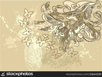 silk and butterfly. decorative floral background with splash