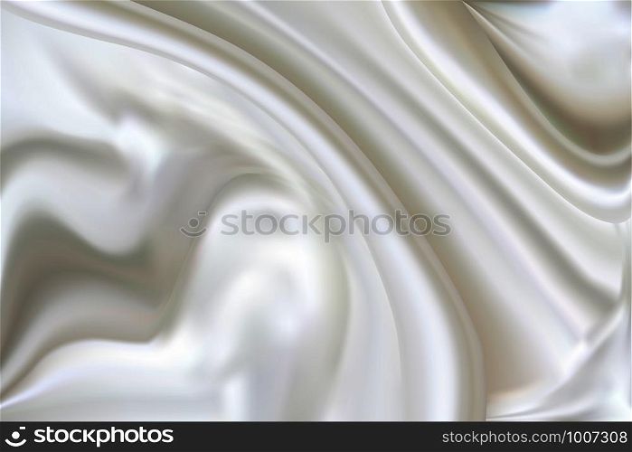Silk folds background. Sift white drapery texture. Silver satin fabric pattern. Abstract wave textile. Gentle fashion material. Curtain drape design. Luxury nodle sheen vector mesh illustration. Silk folds background. Sift white drapery texture