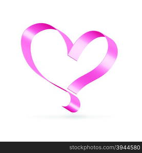 Silk glossy ribbon pink heart over white