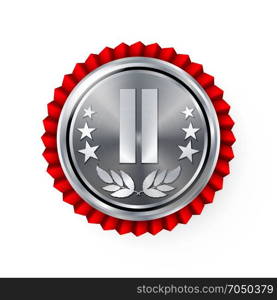 Silver 2st Place Rosette, Badge, Medal Vector. Realistic Achievement With Best Second Placement. Round Championship Label With Red Rosette. Ceremony Winner Honor Prize. Sport Game Challenge Award. Silver 2st Place Rosette, Badge, Medal Vector. Realistic Achievement With Best Second Placement. Round Championship Label With Red Rosette. Ceremony Winner Honor Prize.