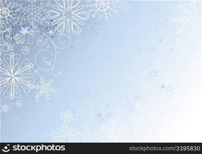 Silver and Blue christmas background with snowflakes, vector illustration